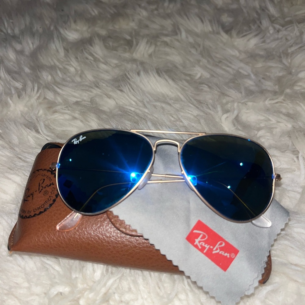 Ray-Ban Gold Frame Sunglasses with Blue Lenses